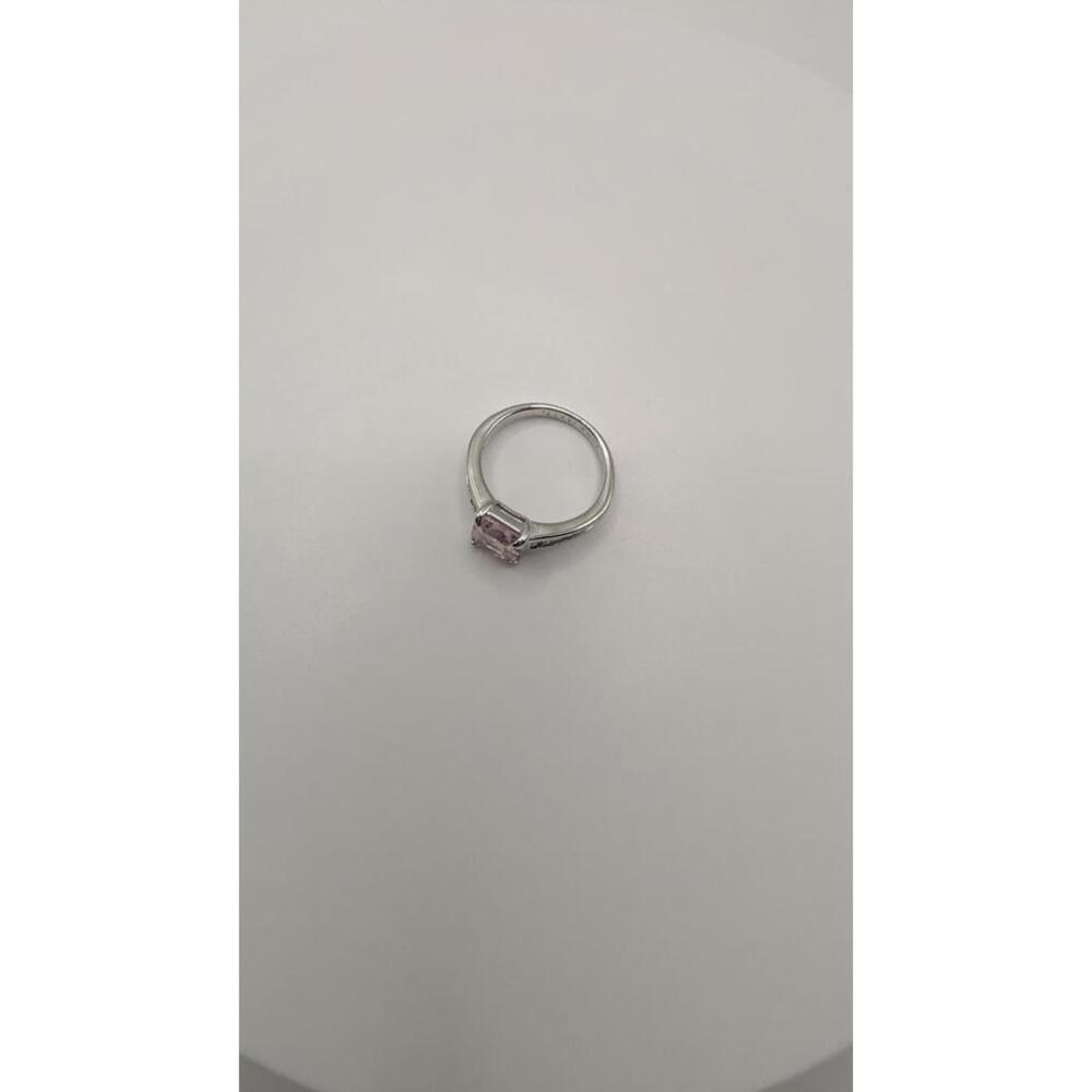 Silver Ring with Pink Square Gemstone and Clear Side Stones Size 6 - Picture 2 of 6